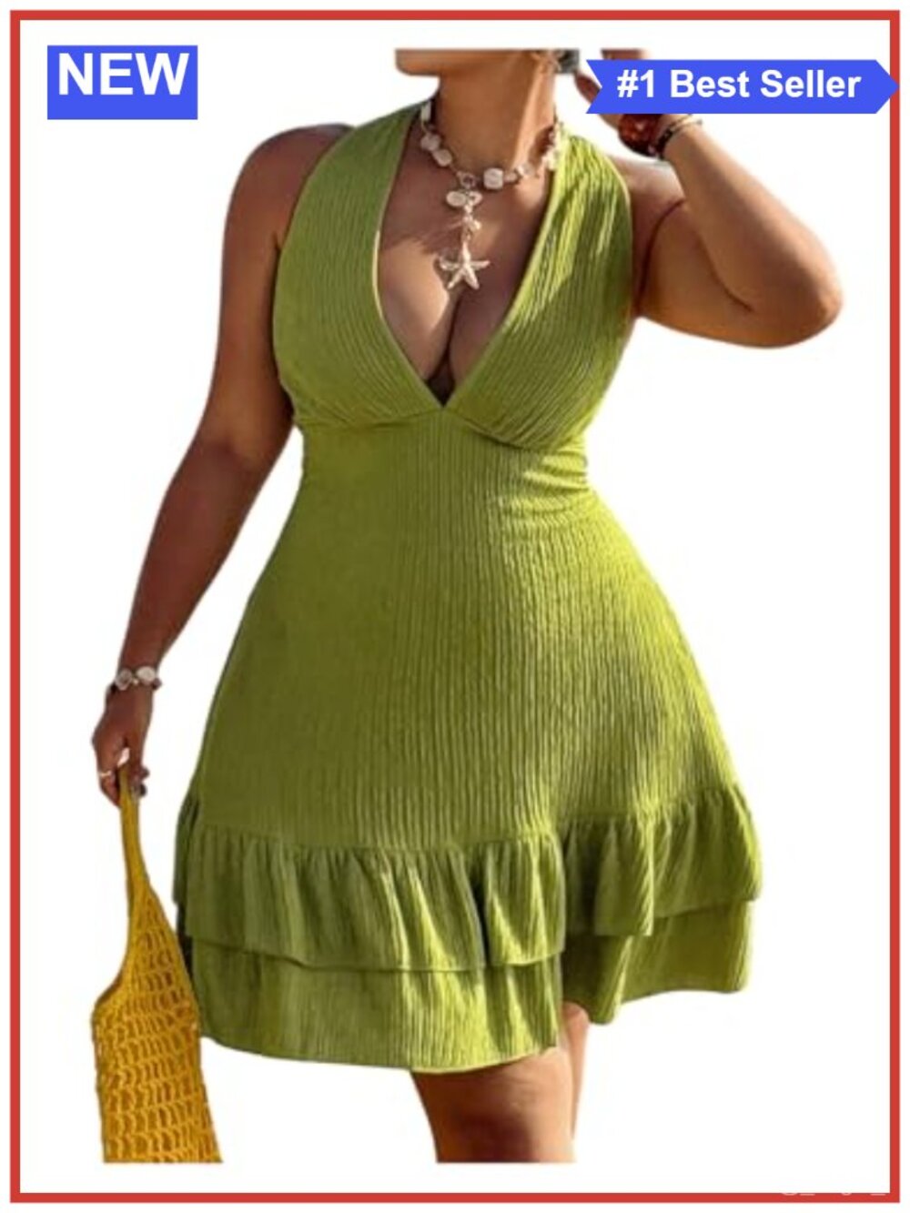 Plus Size Halter Mini Dress Ruffle Sleeveless A-Line Backless Summer Beach
